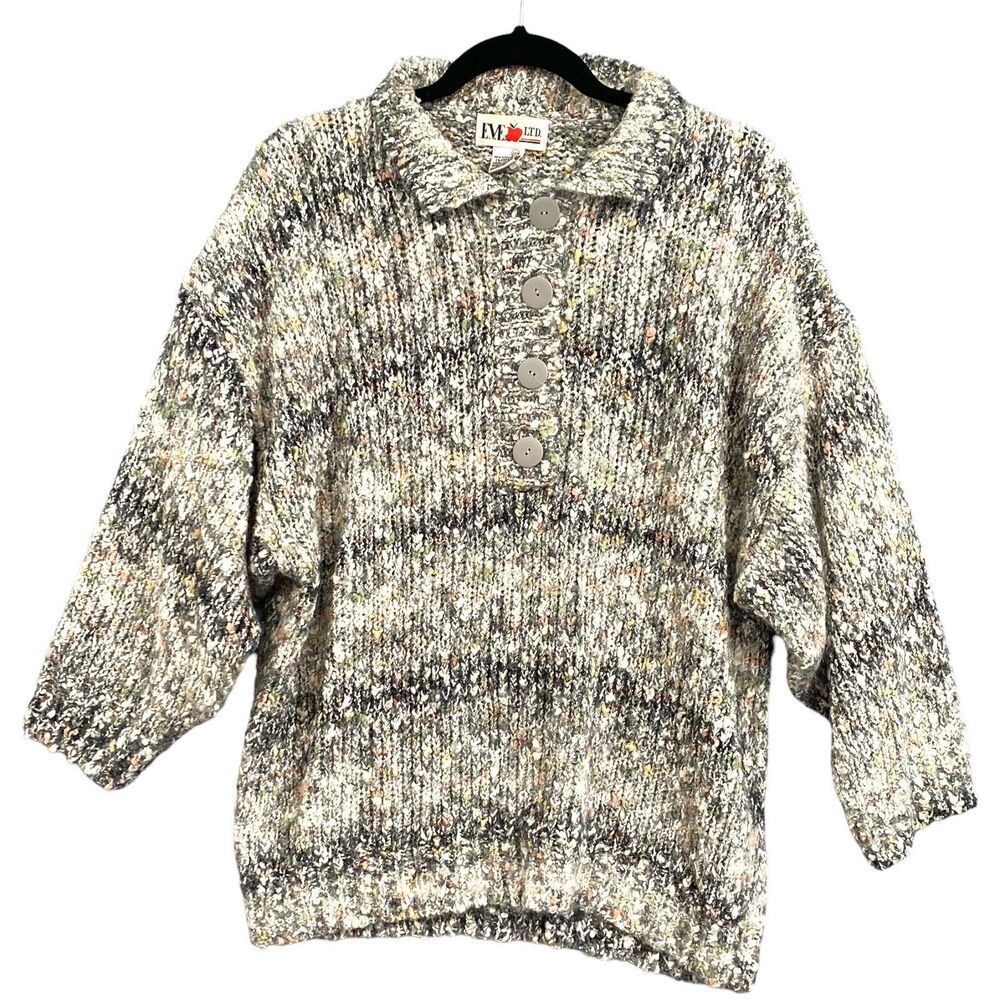 VTG Y2K Sweater 22 Acrylic Gray Chunky Marled Knit Boho Hipster Grannycore 90s